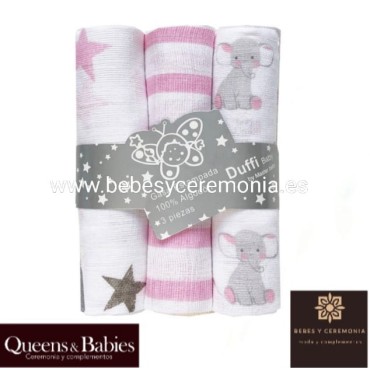 Pack de 3 gasas Muselinas Elefante
